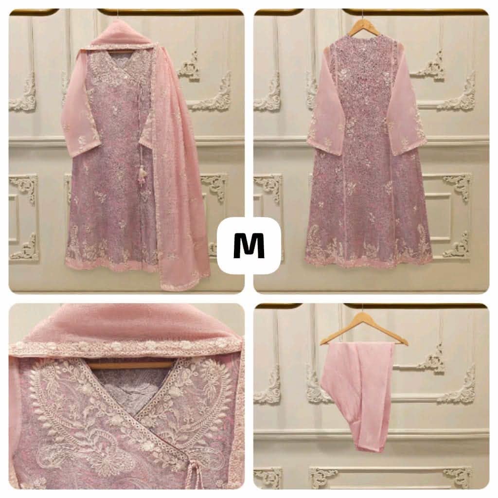 Aghanoor Paisley Printed & Embroidered Organza Angrakkha Style 3 Piece
