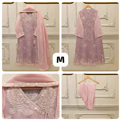 Aghanoor Paisley Printed & Embroidered Organza Angrakkha Style 3 Piece