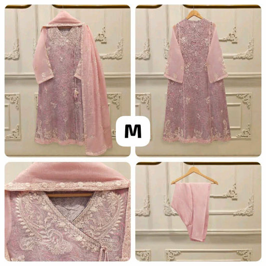 Aghanoor Paisley Printed & Embroidered Organza Angrakkha Style 3 Piece
