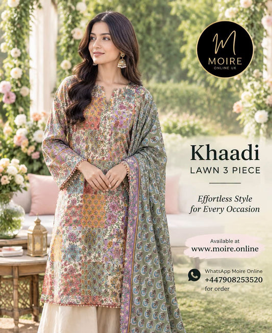 KHAADI BEIGE MULTI PRINTED LAWN 3 PIECE
