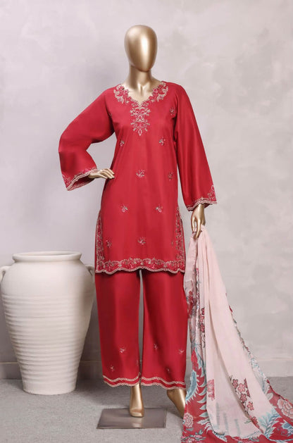 Sadabahar Eclair Embroidered Cotton 3 Piece-Red