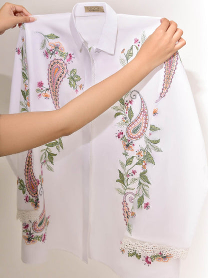 AGHANOOR WHITE LAWN EMBROIDERED SHIRT
