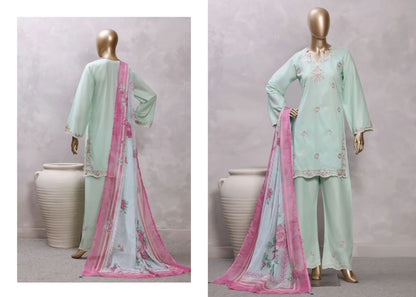 Sadabahar Eclair Embroidered Cotton 3 Piece-Pista Green