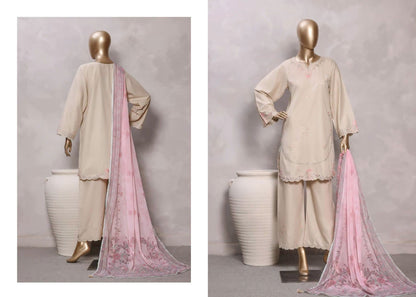 Sadabahar Eclair Embroidered Cotton 3 Piece-Beige