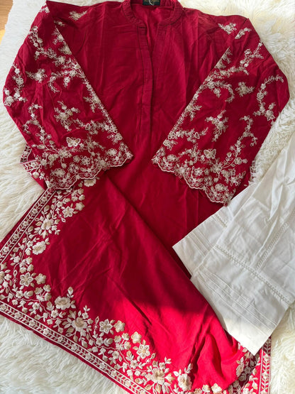AGHANOOR EMBROIDERED CAMBRIC COTTON SHIRT WITH PANTS