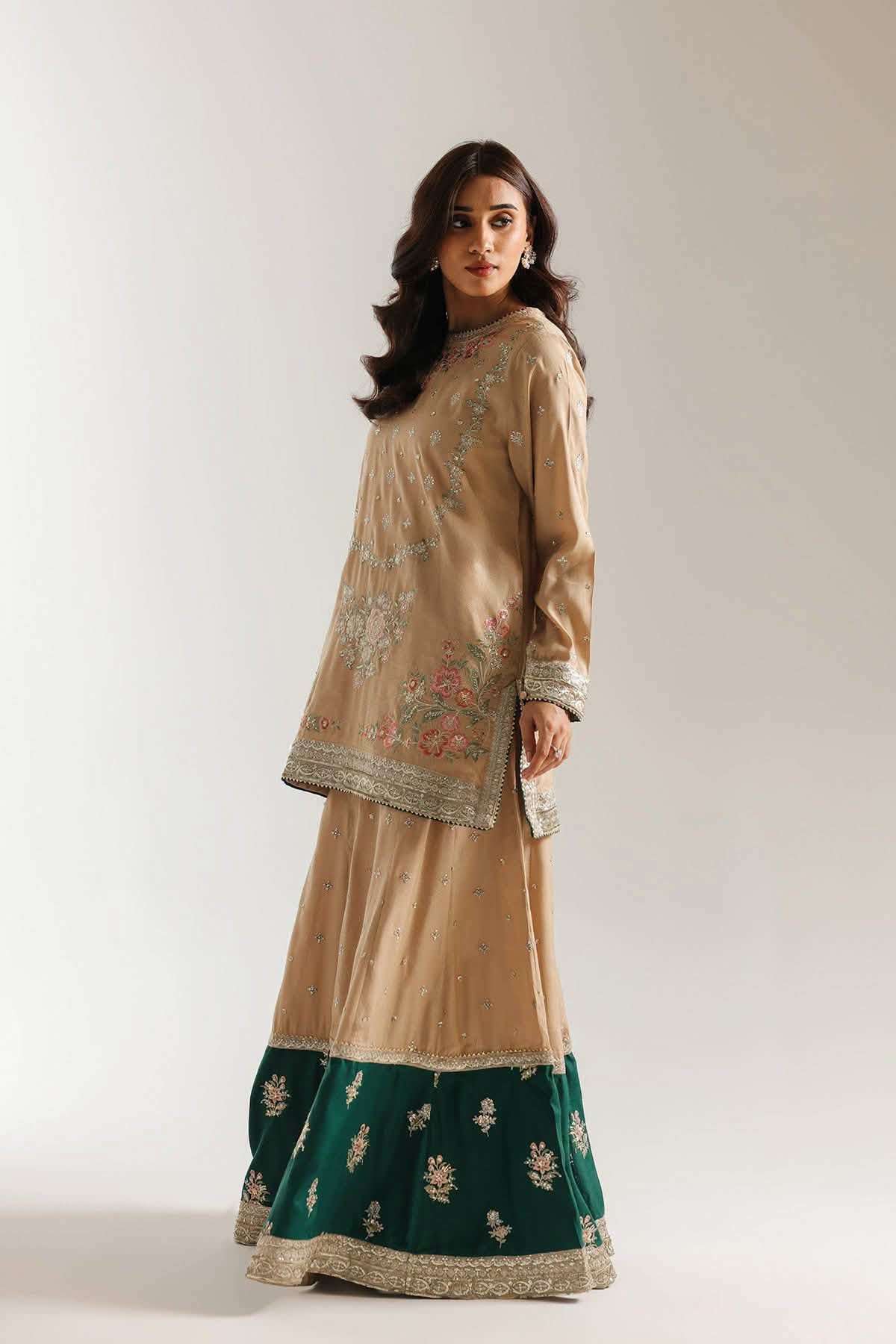 ETHNC VISCOSE SILK HEAVILY EMBROIDERED SHIRT WITH SHARARA
