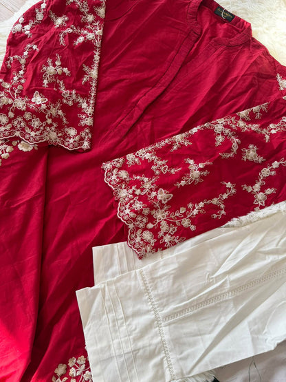 AGHANOOR EMBROIDERED CAMBRIC COTTON SHIRT WITH PANTS