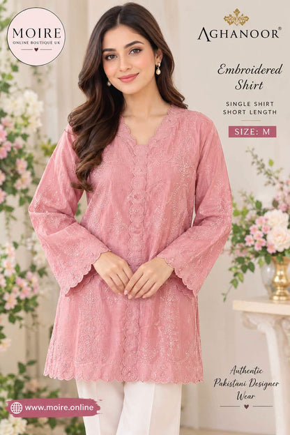 AGHANOOR CAMBRIC COTTON EMBROIDERED SHIRT-Peach