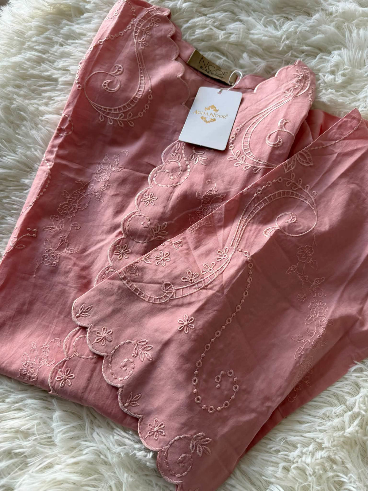 AGHANOOR CAMBRIC COTTON EMBROIDERED SHIRT-Peach