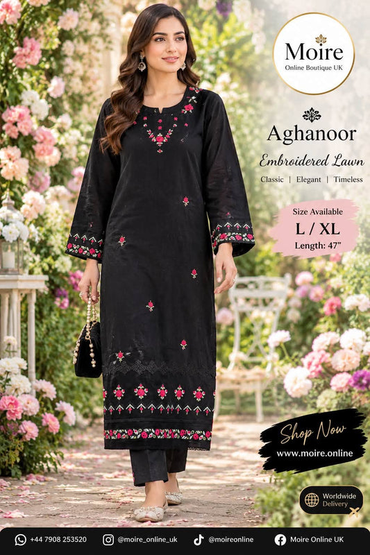 AGHANOOR JACQUARD LAWN EMBROIDERED SHIRT-BLACK