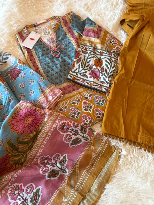 KHAADI MULTI PRINTED LAWN 3 PIECE WITH PALAZZO
