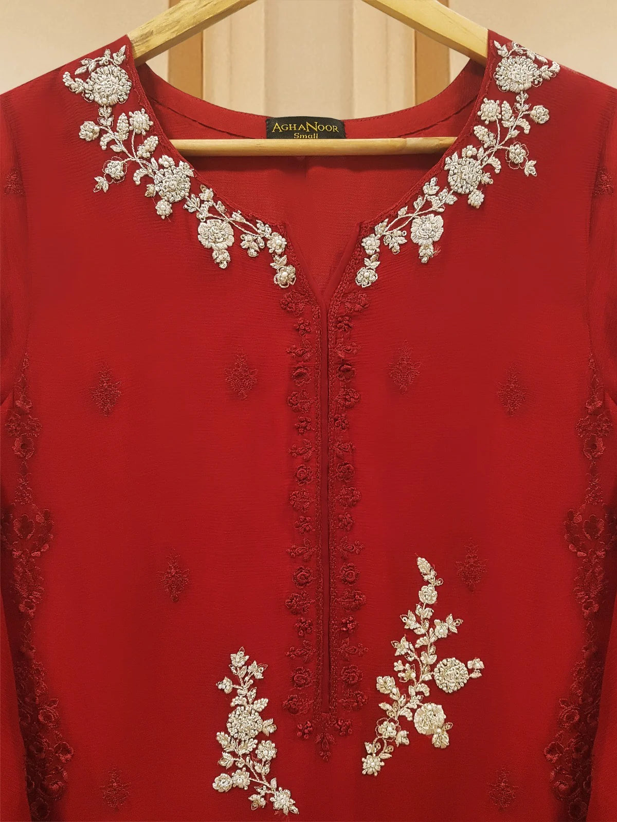 AGHANOOR 3 PIECE 100% PURE CHIFFON EMBROIDERED SUIT