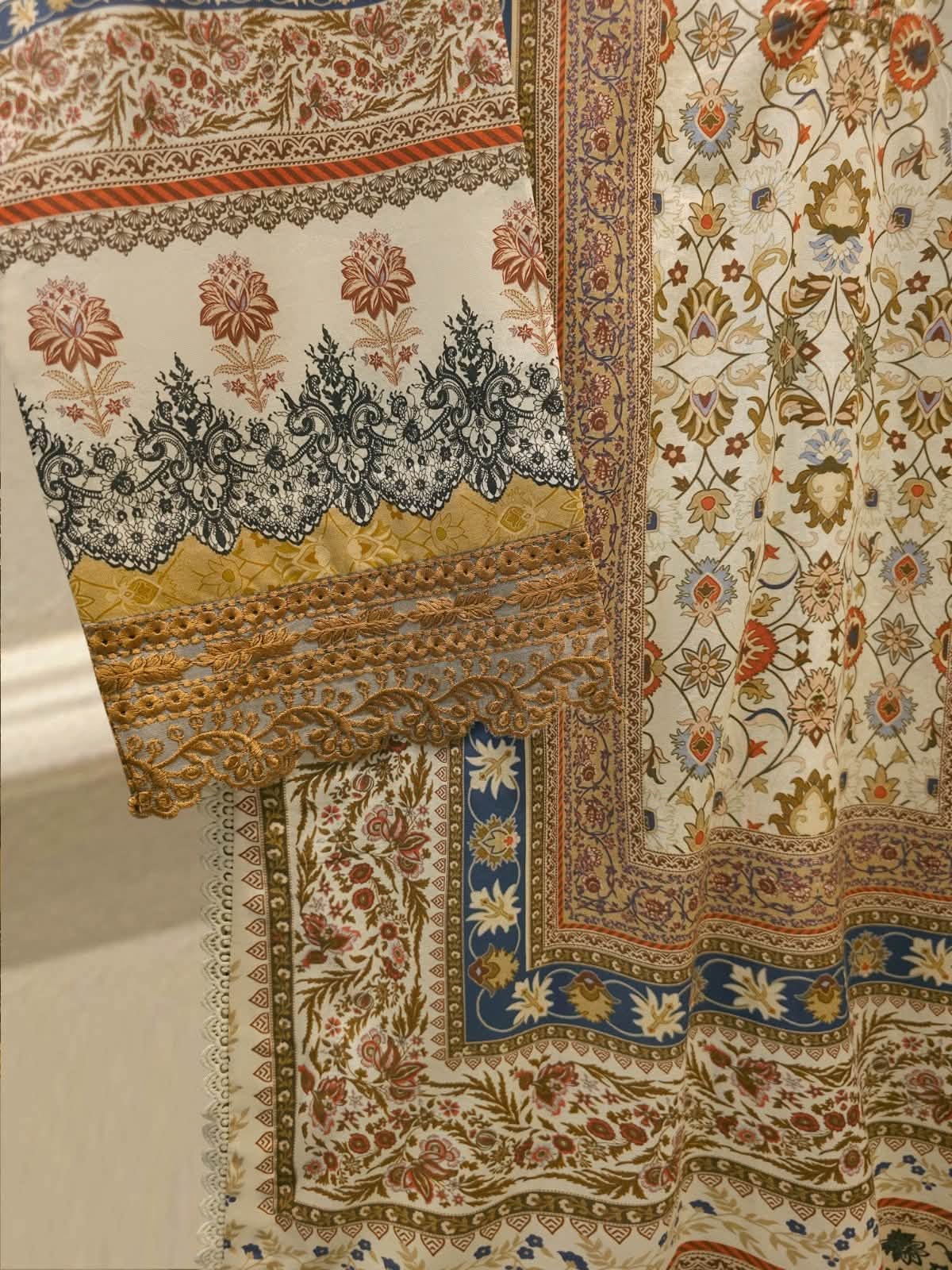 AGHANOOR CAMBRIC COTTON SHIRT & LAWN DUPATTA-Beige Multi