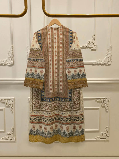 AGHANOOR CAMBRIC COTTON SHIRT & LAWN DUPATTA-Beige Multi