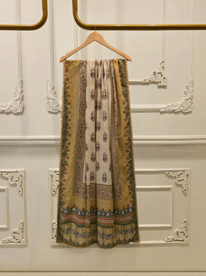 AGHANOOR CAMBRIC COTTON SHIRT & LAWN DUPATTA-Beige Multi
