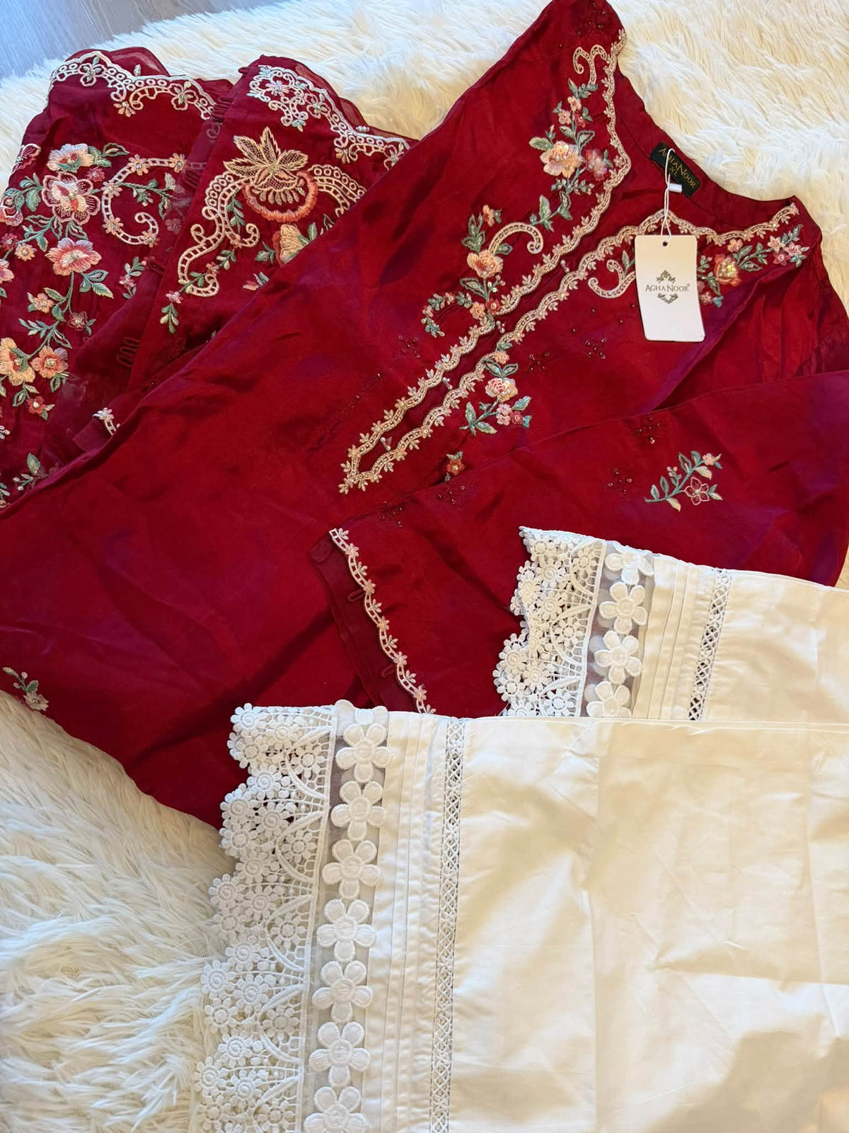 Aghanoor Embroidered Maroon Seesha Silk 2 Piece