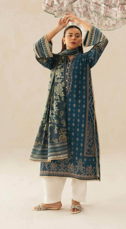 AGHANOOR DIGITAL PRINTED CAMBRIC SHIRT & DUPATTA-Blue