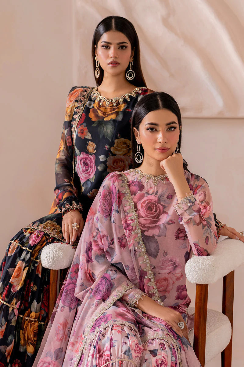 Baroque Embroidered & Printed Chiffon 3 Piece-Pink Floral