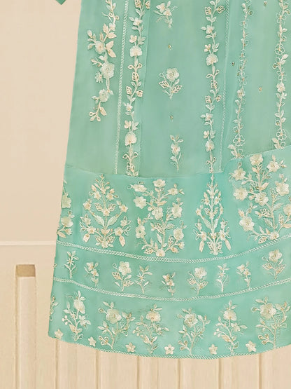 AGHANOOR 3 PIECE 100% PURE CHIFFON EMBROIDERED SUIT