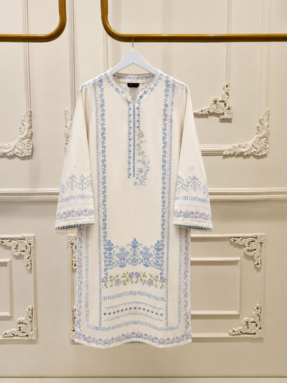 AGHANOOR PIMA COTTON LAWN EMBROIDERED WHITE SHIRT