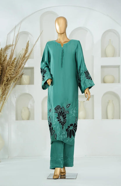 AMNA KHADIJA SILK EMBROIDERED CO-ORDS (SHIRT & PANTS)-Green
