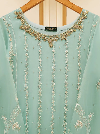 AGHANOOR 3 PIECE 100% PURE CHIFFON EMBROIDERED SUIT