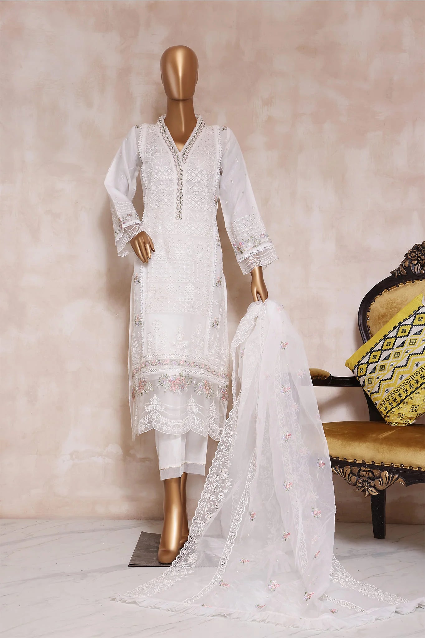 Embroidered Digital Printed Organza 3 Piece Suit