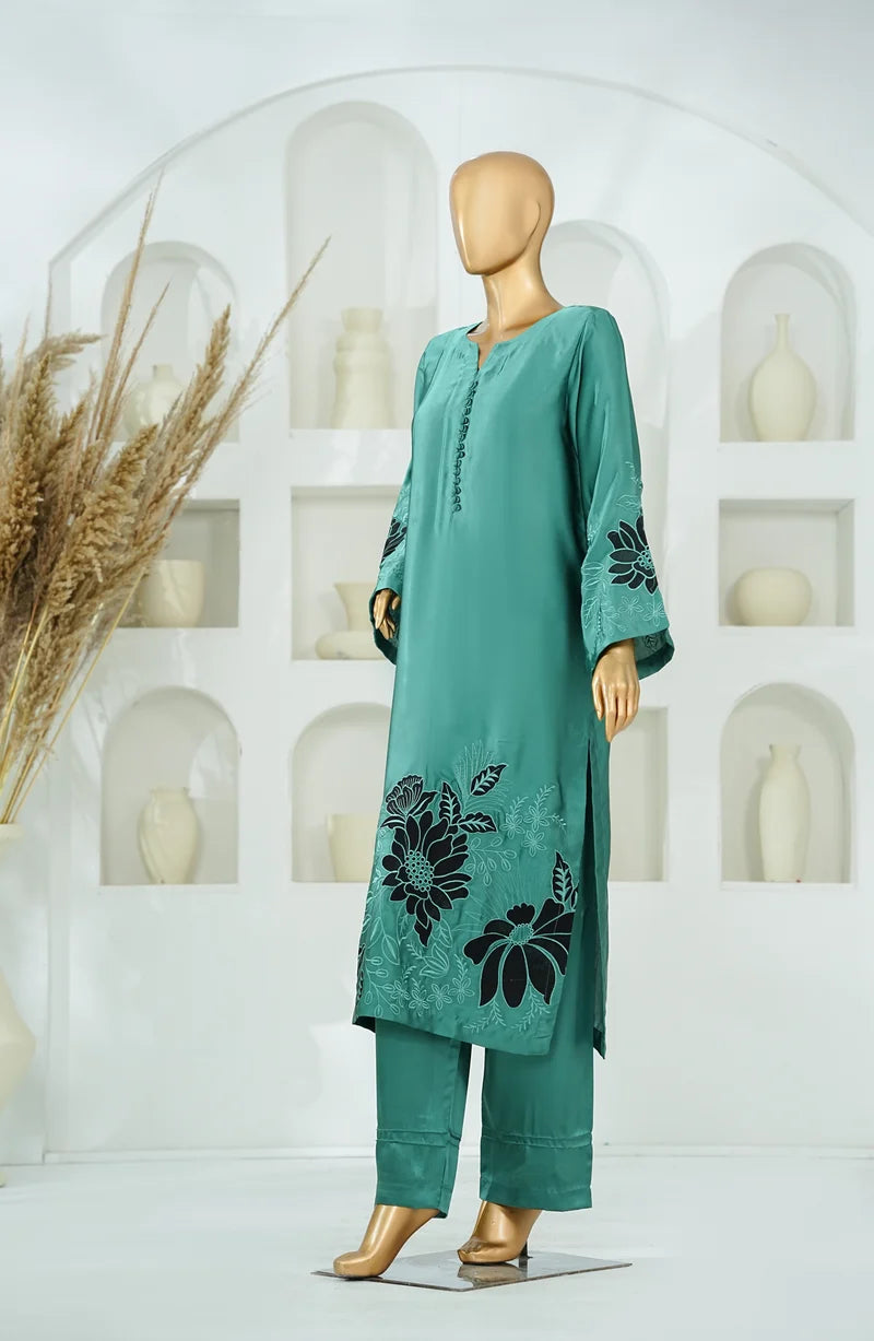 AMNA KHADIJA SILK EMBROIDERED CO-ORDS (SHIRT & PANTS)-Green