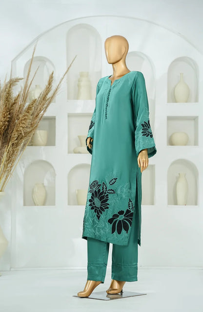 AMNA KHADIJA SILK EMBROIDERED CO-ORDS (SHIRT & PANTS)-Green