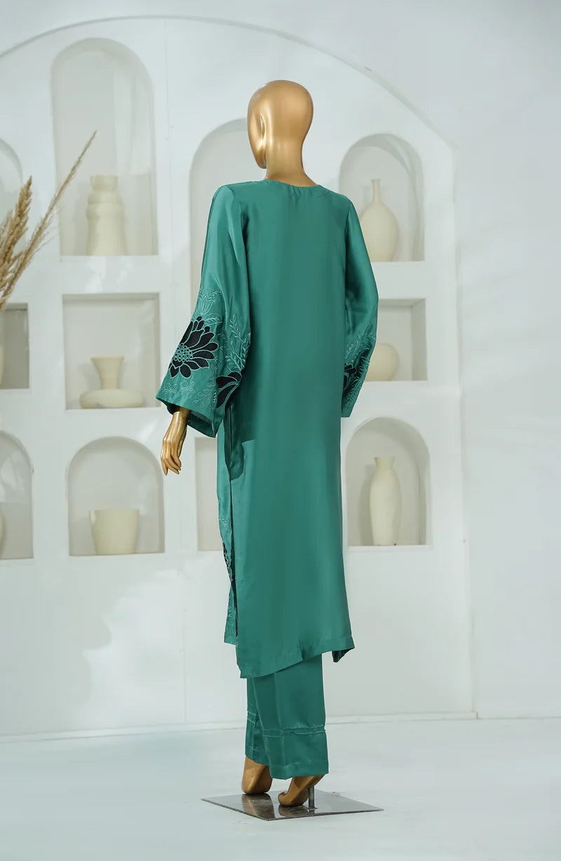AMNA KHADIJA SILK EMBROIDERED CO-ORDS (SHIRT & PANTS)-Green