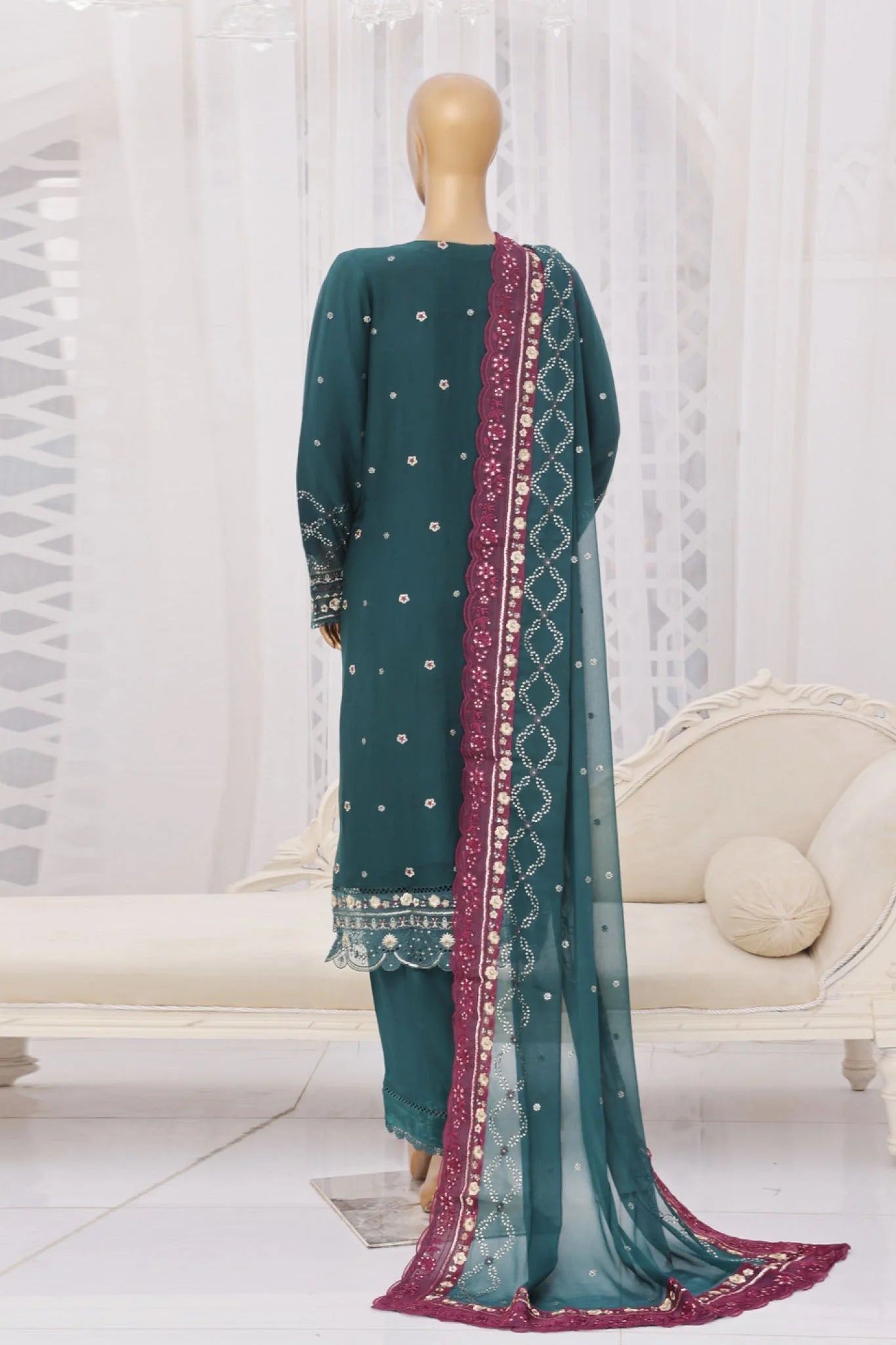 Sada-E-Noor Embroidered Chiffon 3 Piece-Teal