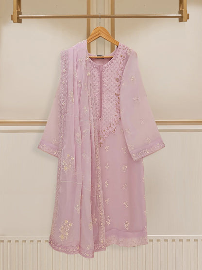 AGHANOOR 3 PIECE 100% PURE CHIFFON EMBROIDERED SUIT