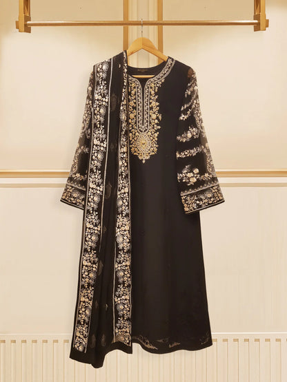 AGHANOOR 3 PIECE 100% PURE CHIFFON EMBROIDERED SUIT