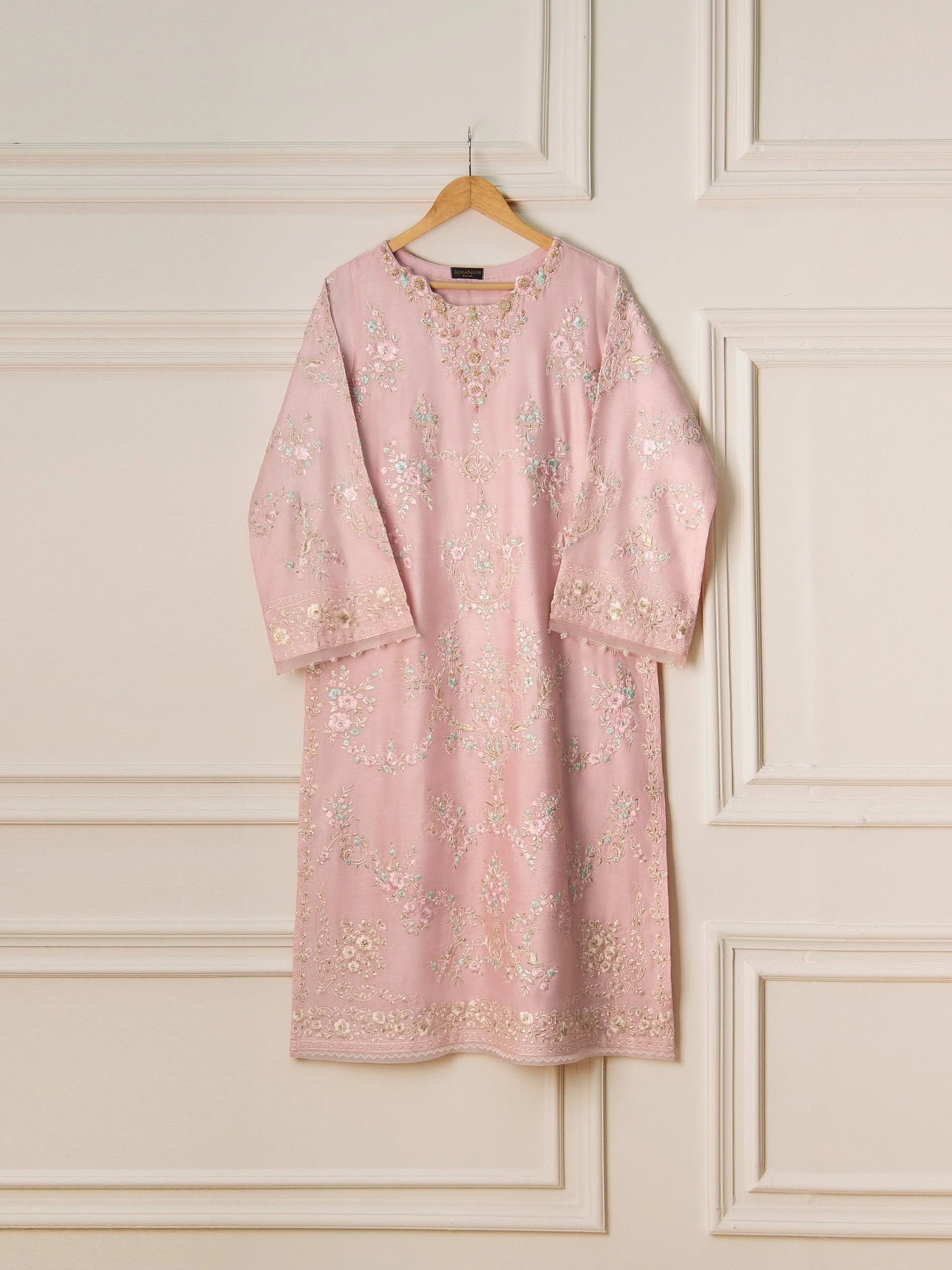 AGHANOOR 2 PIECE PURE SILK NET EMBROIDERED SUIT