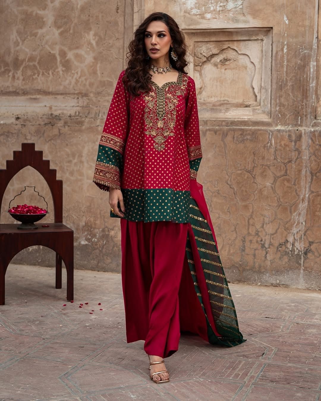 Charizma Embroidered Silk Pret 3 Piece with Farshi Shalwar-Magenta