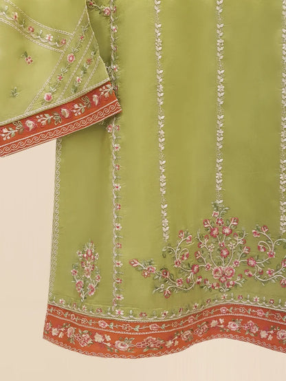 AGHANOOR PURE RAW SILK EMBROIDERED SHIRT WITH ORGANZA DUPATTA AND SILK PANT