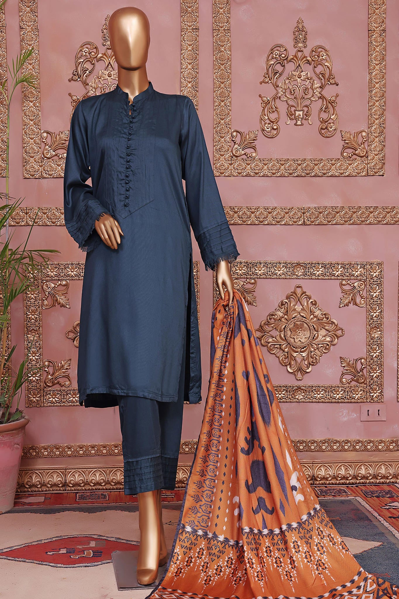 Sadabahar Corduary Solid Lilen 3 Piece Suit with Shawl Dupatta