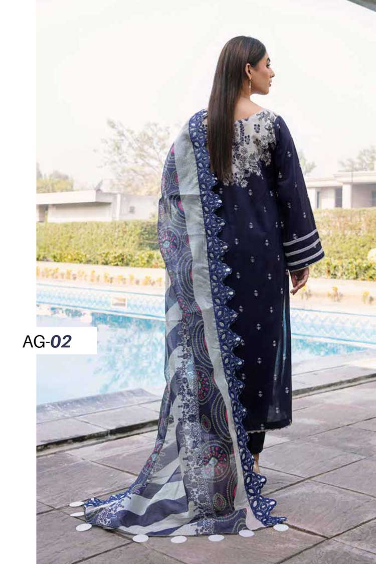 Charizma Lawn with Embroidered Cotton Net Dupatta-AG-02