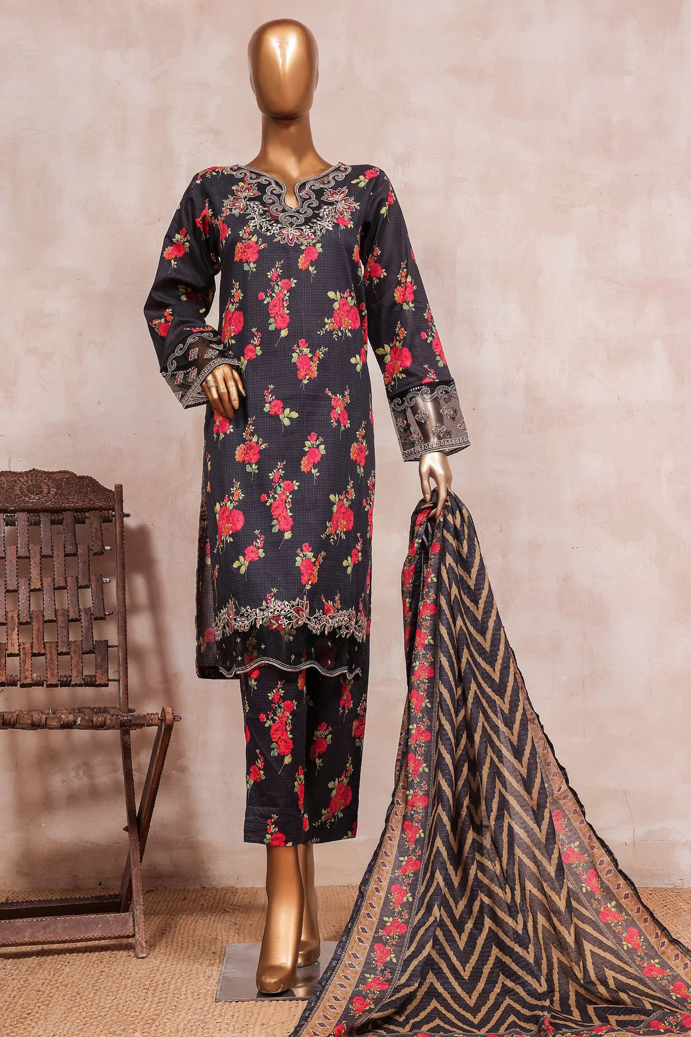 Sadabahar Stitched Cutwork Embroidered 3 Piece Suit