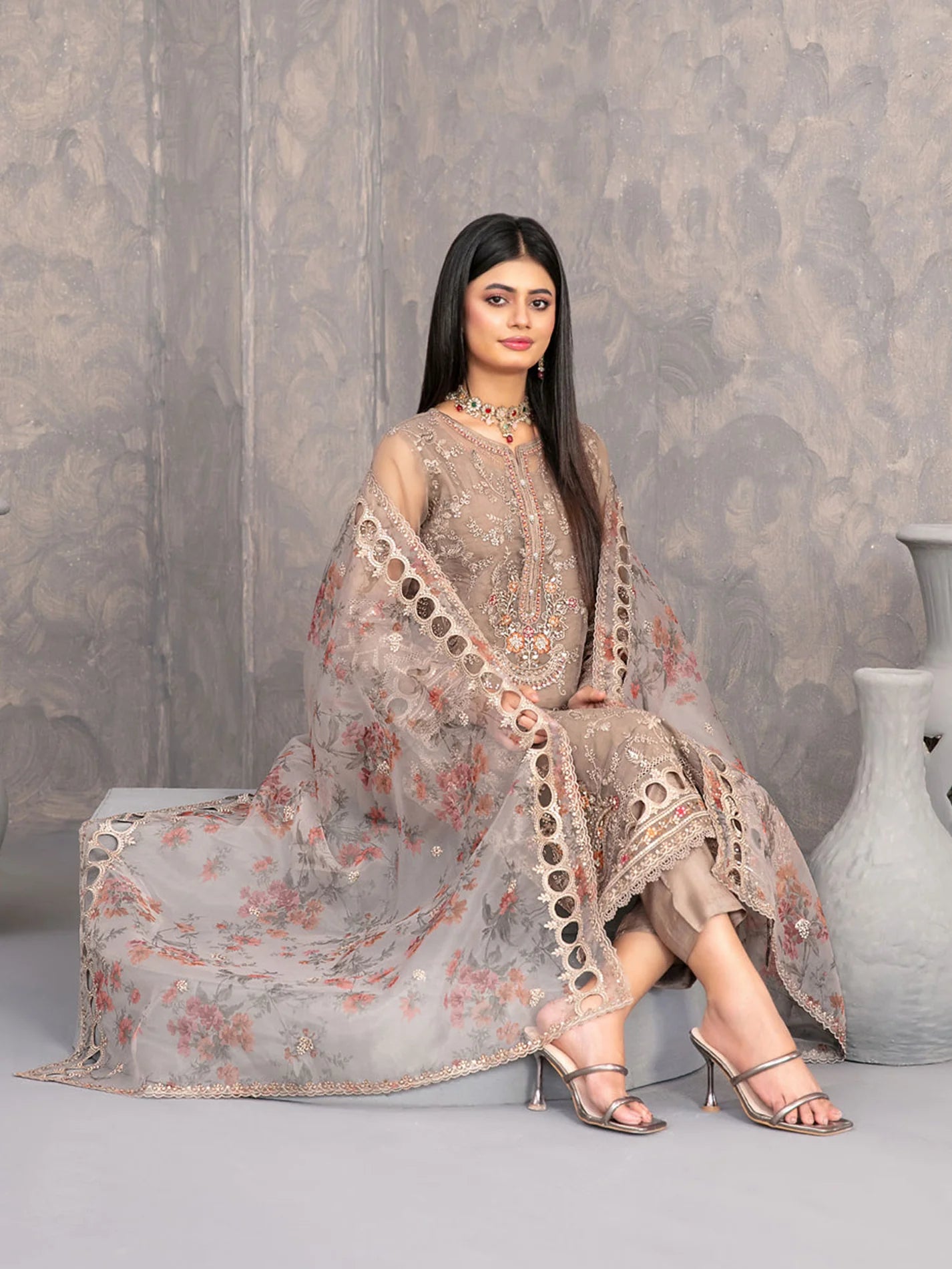 Tawakkal Dilkash Heavily Embroidered Organza 3 Piece
