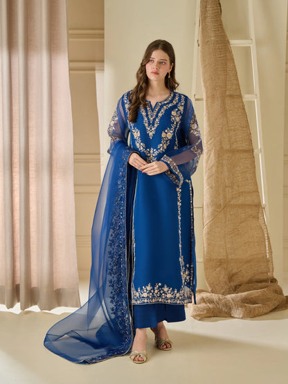 AGHANOOR 3 PIECE PURE ORGANZA EMBROIDERED SUIT