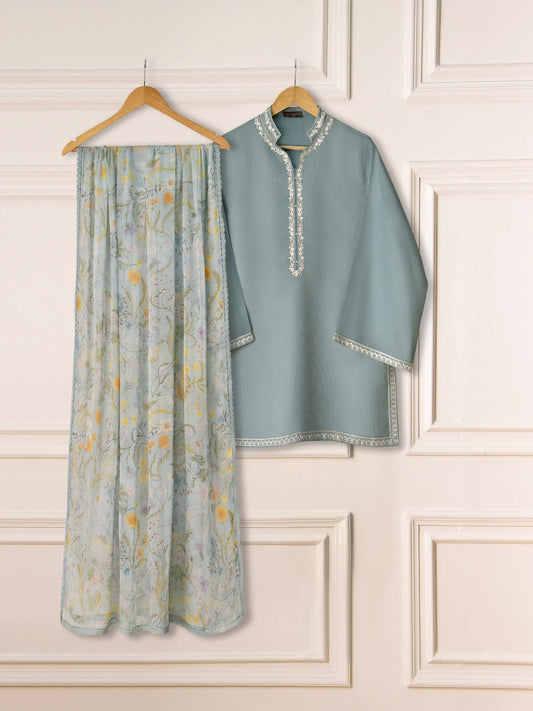 AGHANOOR 3 PC PURE SILK NET SUIT WITH FARSHI SALWAR