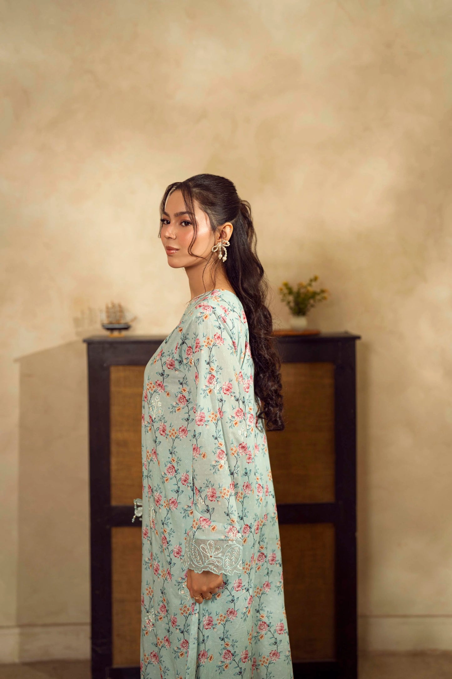 Guzel Embroidered & Printed Kaftan with Trouser-Noren-Nyra