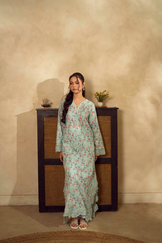 Guzel Embroidered & Printed Kaftan with Trouser-Noren-Nyra