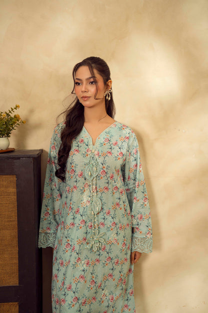 Guzel Embroidered & Printed Kaftan with Trouser-Noren-Nyra