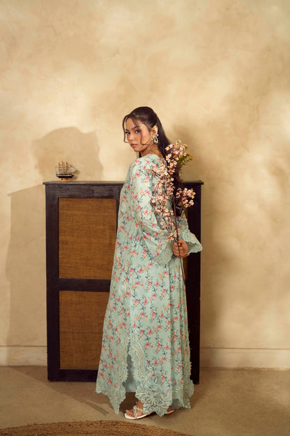 Guzel Embroidered & Printed Kaftan with Trouser-Noren-Nyra