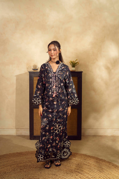Guzel Embroidered & Printed Kaftan with Trouser-Mael-Nyra