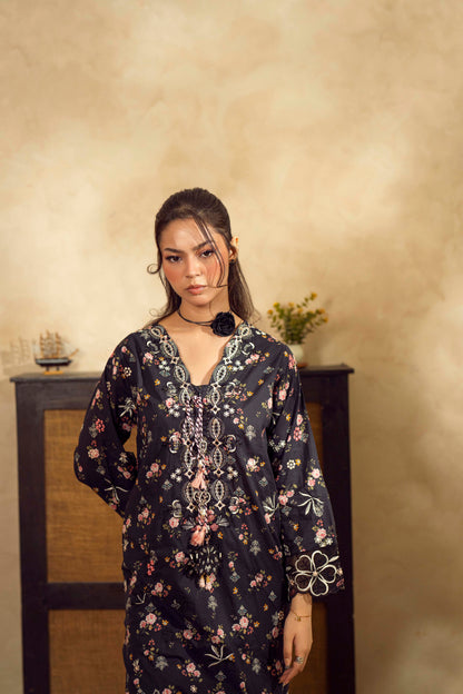 Guzel Embroidered & Printed Kaftan with Trouser-Mael-Nyra