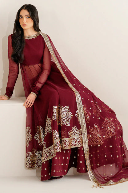 Jazmin Pakistani Chiffon Designer Wear-Maroon