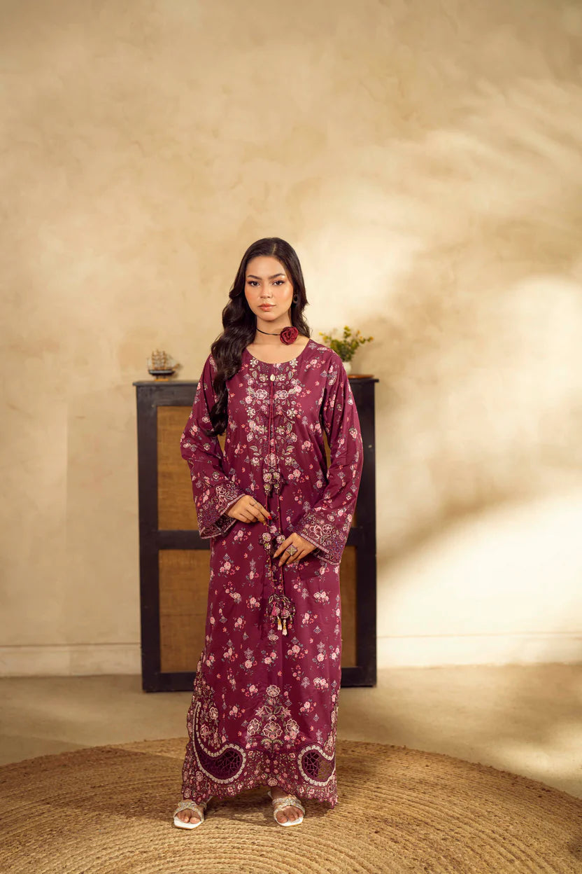 Guzel Embroidered & Printed Kaftan with Trouser-Veira-Nyra